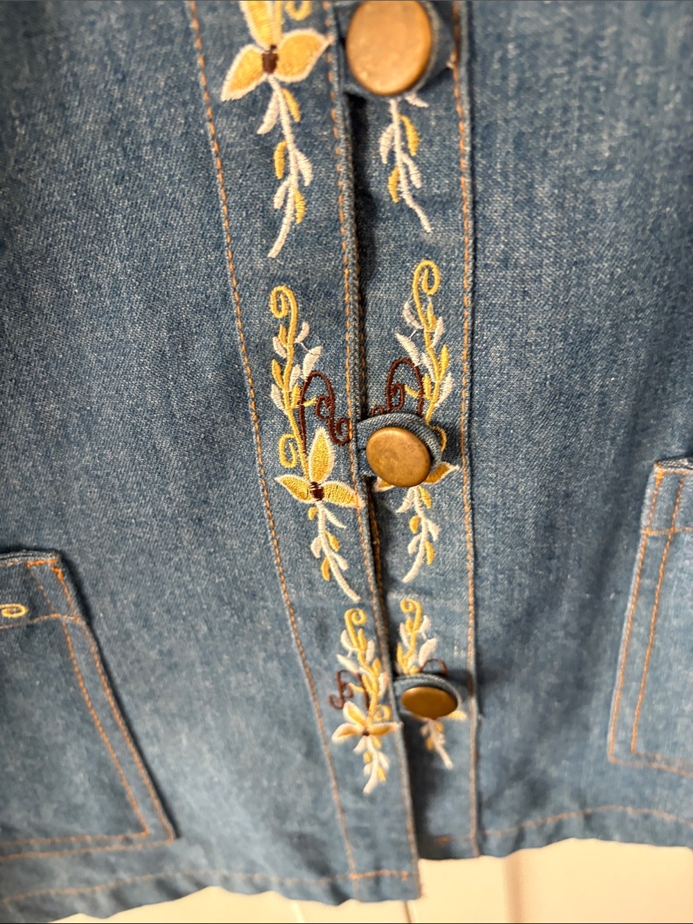 Women's Blue Denim Jacket with Yellow Floral Embroidery - Picture 5 of 8